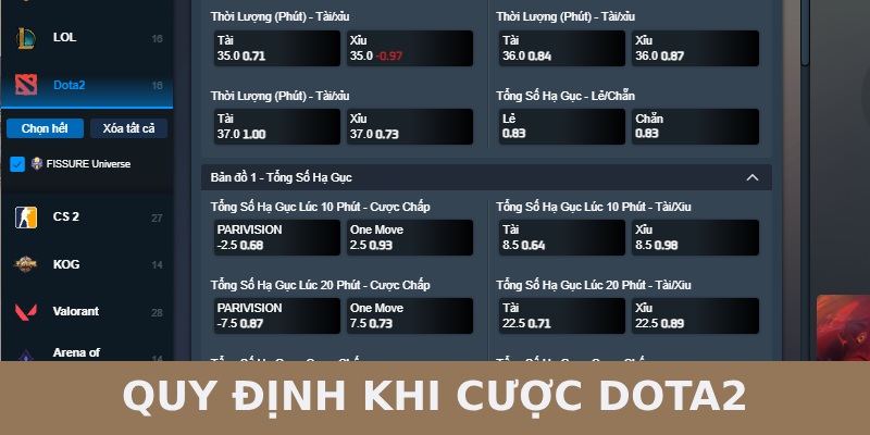 Quy định áp dụng với kèo Dota 2